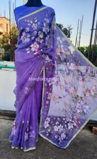 Hand Paint Moslin Saree